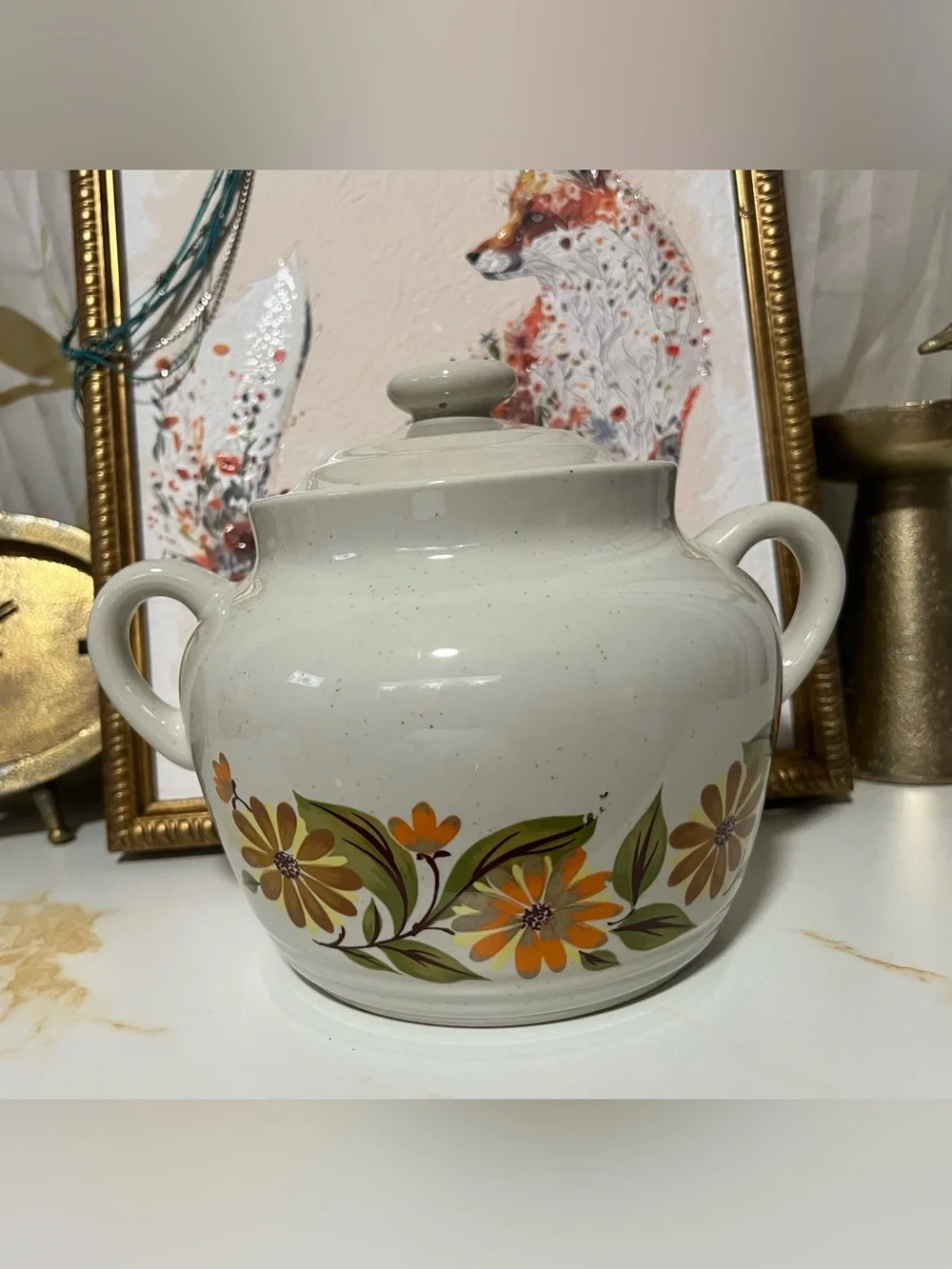 1970 Vintage Capri Stoneware Bean Pot Casserole Bake Serve N Store with Lid